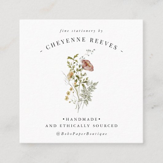 Waterverf Lente wilde bloem Vierkante Visitekaartje (Voorkant)