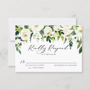 Waterverf Lente Witte Bloemen Garland Wedding II RSVP Kaartje