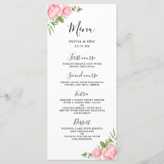 Waterverf lente / zomer bruiloftsmenu met bloemen menu