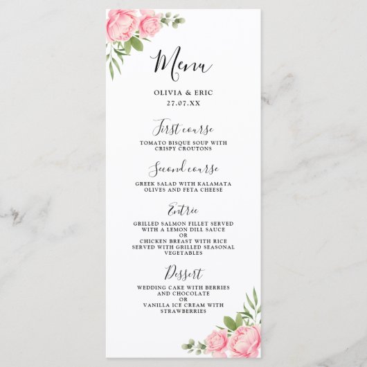 Waterverf lente / zomer bruiloftsmenu met bloemen menu (Voorkant)