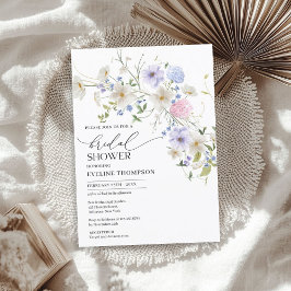 Waterverf lenteblauw paarse roze wilde bloemen kaart