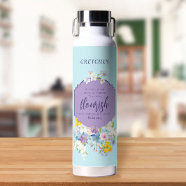 Waterverf lentebloemen Bijbelvers gepersonaliseerd Waterfles