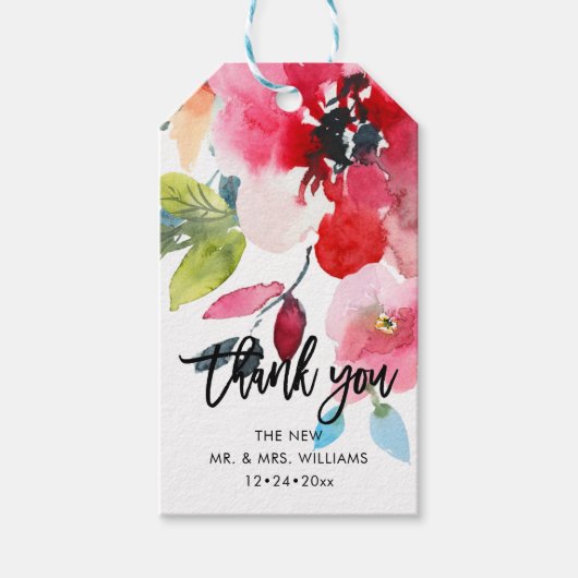Waterverf lentebloemen dank u cadeaulabel (Voorkant)