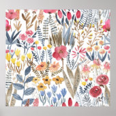 Waterverf lentebloemen, levendig naadloos patroon poster (Voorkant)
