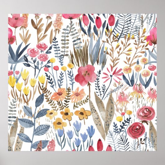 Waterverf lentebloemen, levendig naadloos patroon poster (Voorkant)