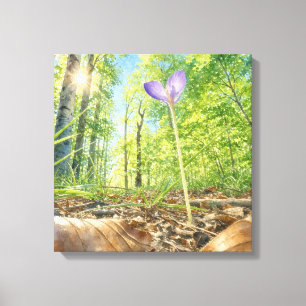 Waterverf Lentebos en Krokus Bloem Canvas Afdruk