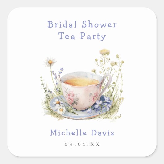 Waterverf Lentebruilofts Thee Feestje Vierkante Sticker (Voorkant)