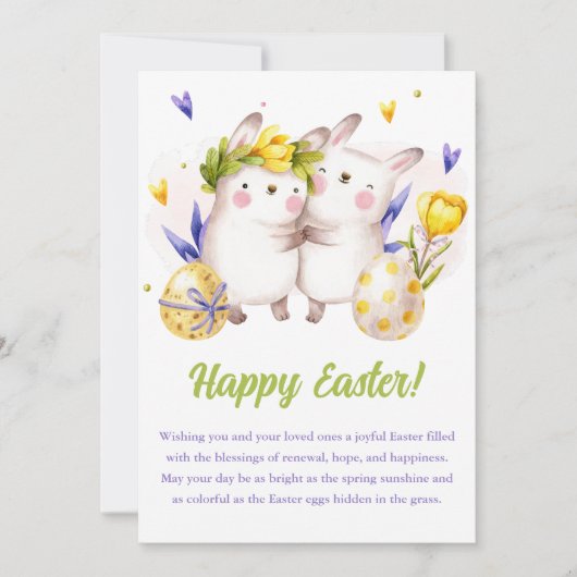 Waterverf Lentekonijn BloemenPasen Feestdagenkaart (Voorkant)