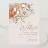 Waterverf lentekoraalperroze olifantenbruiloft folie uitnodiging (Voorkant)