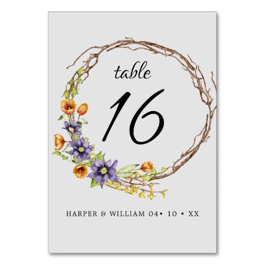 Waterverf lentesbloemen met bruiloft kaart (Achterkant)