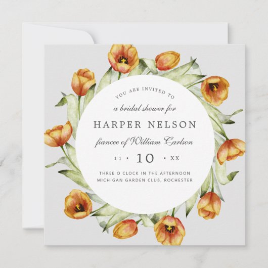 Waterverf lentesbloemen tulpen vrijgezellenfeest i kaart (Voorkant)