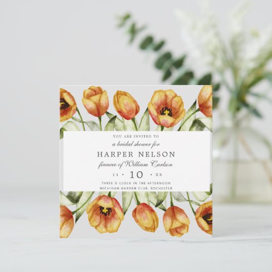 Waterverf lentesbloemen tulpen vrijgezellenfeest kaart (Staand voorkant)