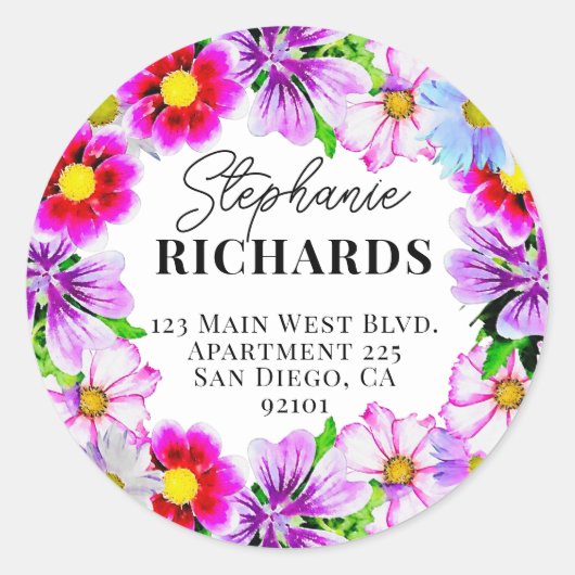 Waterverf Lentestuinbloemen Envelopzegel Ronde Sticker (Voorkant)