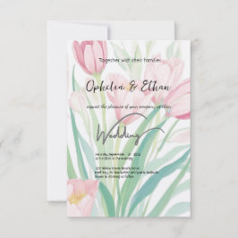 Waterverf lentetulpen, huwelijksuitnodiging kaart
