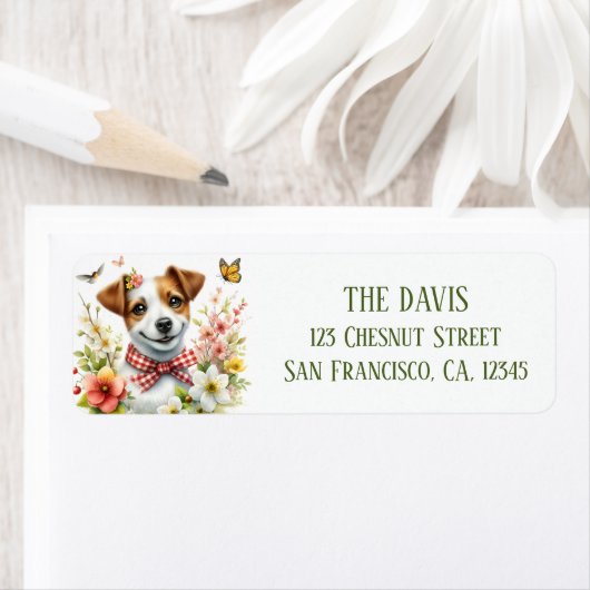 Waterverf Lenteveld van Bloemen Jack Russell - Etiket (Insitu)