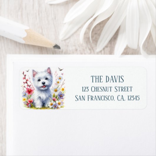 Waterverf Lenteveld van Bloemen Westie - Etiket (Insitu)