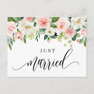 Waterverf  lentevloeren gewoon getrouwd aankondigingskaart