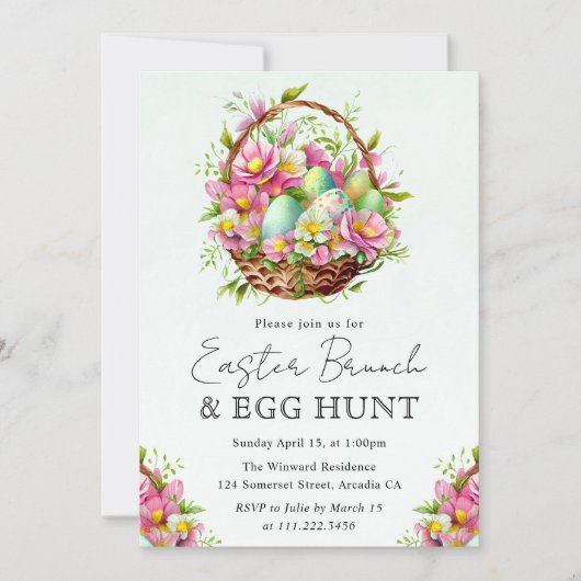 Waterverf lentevloeren paasmandje Brunch Kaart (Voorkant)
