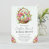 Waterverf lentevloeren paasmandje Brunch Kaart (Staand voorkant)