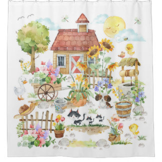 Waterverf Lentland Katoen Douchegordijn