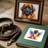 Waterverf Leonberger Hond Engel Vierkante Sticker