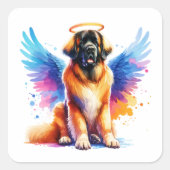 Waterverf Leonberger Hond Engel Vierkante Sticker (Voorkant)