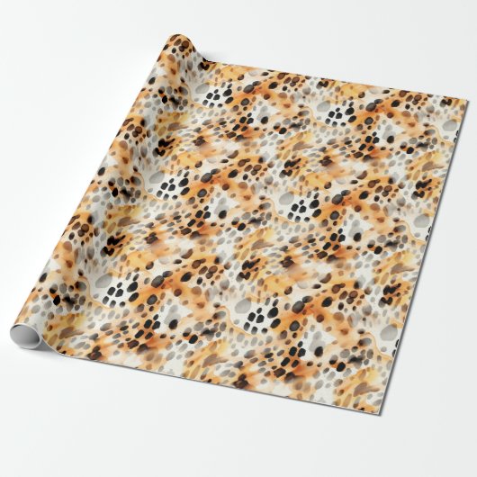 Waterverf Leopard Print Wrapping Paper Cadeaupapier (Uitgerold)