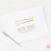 Waterverf Lepel en Vork Catering Ovale Sticker (Envelop)