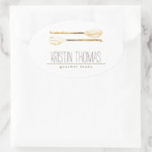 Waterverf Lepel en Vork Catering Ovale Sticker (Tas)