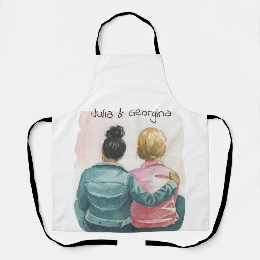 Waterverf Lesbisch Paar Gepersonaliseerd Schort (Voorkant)