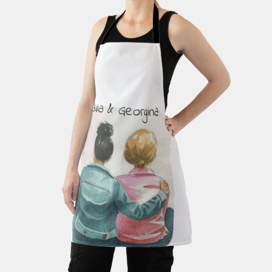 Waterverf Lesbisch Paar Gepersonaliseerd Schort (Insitu)