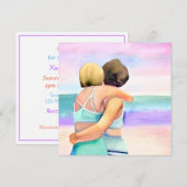 Waterverf lesbisch paar op strand bruiloft kaart (Voorkant / Achterkant)