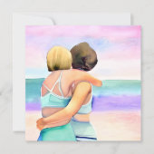 Waterverf lesbisch paar op strand bruiloft kaart (Voorkant)