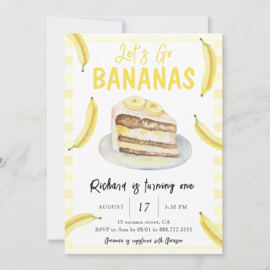 Waterverf Let's Go Bananas Verjaardagsfeest Kaart (Voorkant)