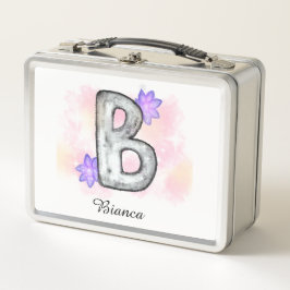 Waterverf letter B met paarse bloemen