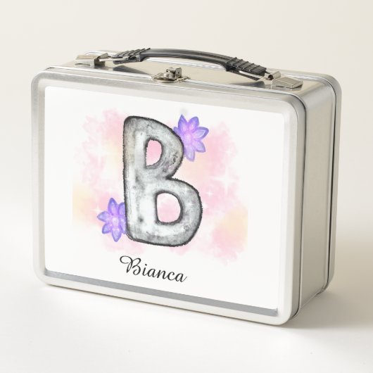 Waterverf letter B met paarse bloemen (Voorkant)