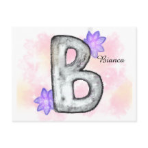 Waterverf letter B met paarse bloemen