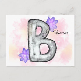 Waterverf letter B met paarse bloemen Briefkaart