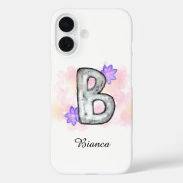 Waterverf letter B met paarse bloemen iPhone 16 Hoesje