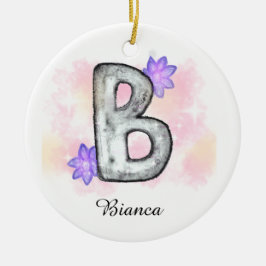 Waterverf letter B met paarse bloemen Keramisch Ornament