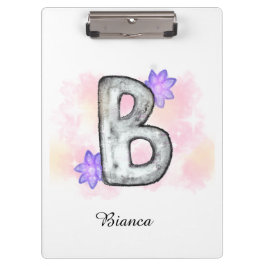 Waterverf letter B met paarse bloemen Klembord