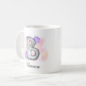 Waterverf letter B met paarse bloemen Koffiemok (Voorkant links)