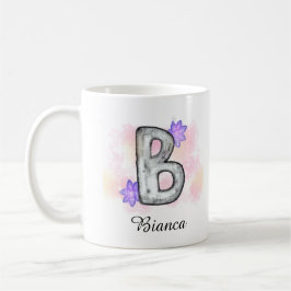 Waterverf letter B met paarse bloemen Koffiemok