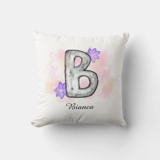 Waterverf letter B met paarse bloemen Kussen (Voorkant)