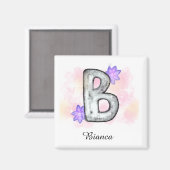 Waterverf letter B met paarse bloemen Magneet (Voorkant / Achterkant)