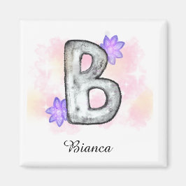 Waterverf letter B met paarse bloemen Magneet