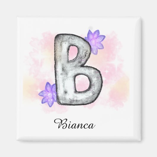 Waterverf letter B met paarse bloemen Magneet (Voorkant)