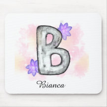 Waterverf letter B met paarse bloemen