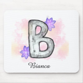 Waterverf letter B met paarse bloemen Muismat