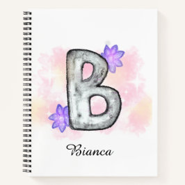 Waterverf letter B met paarse bloemen Notitieboek